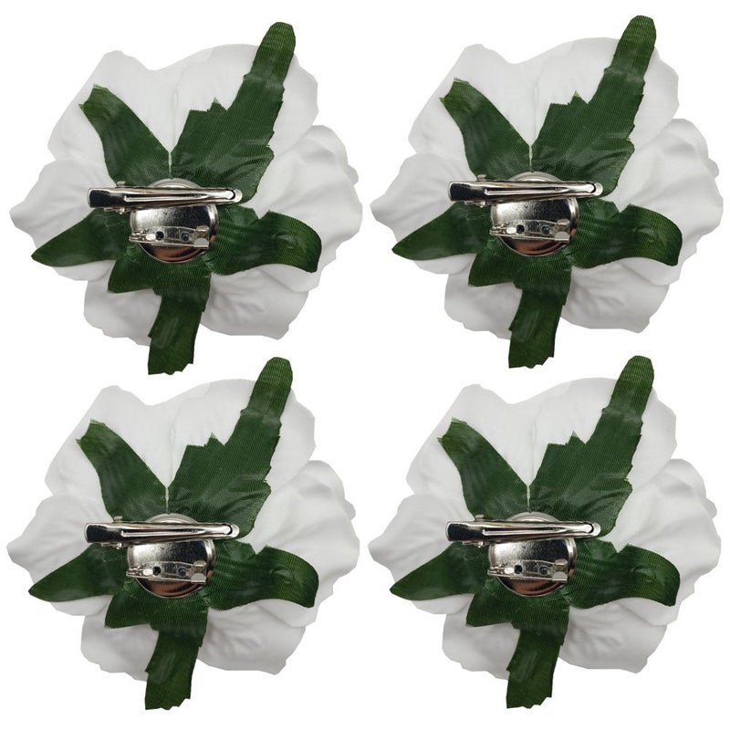 Sanrich La Homein Sanrich 4pcs/Pack Fabric Rose Hair Flowers Clips Mexican Hair Flowers Hairpin Brooch Headpieces (White) - Image 2